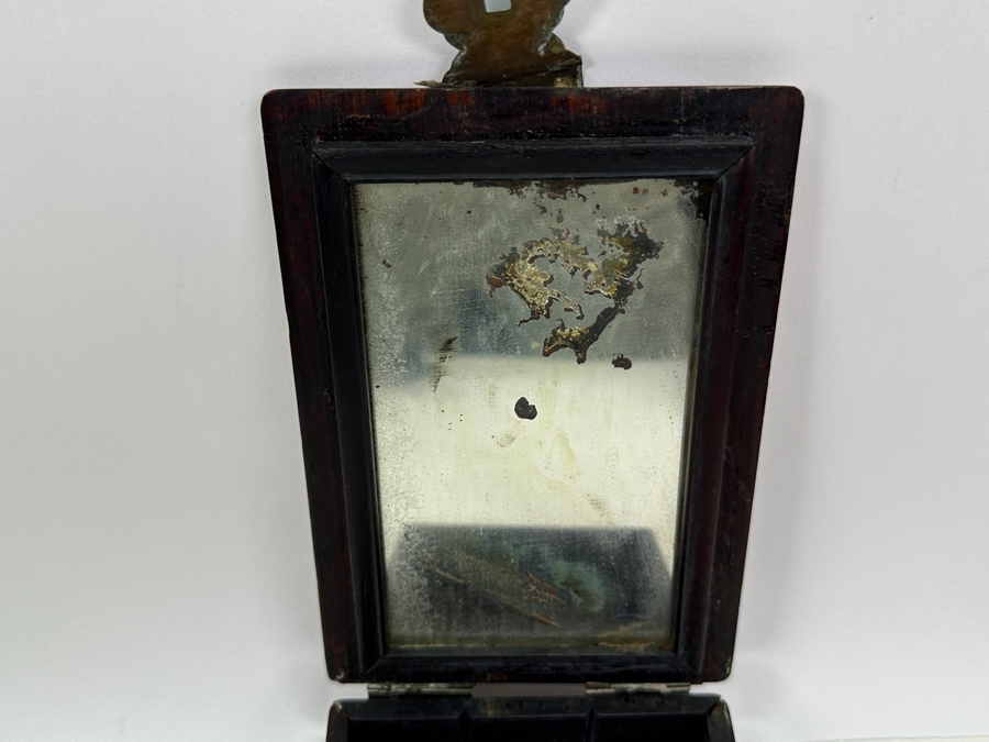 Antique Chinese Rosewood Mirror Jewelry Box With Applied Decorations 4.5W X 6.5D X 2H [Photo 9]