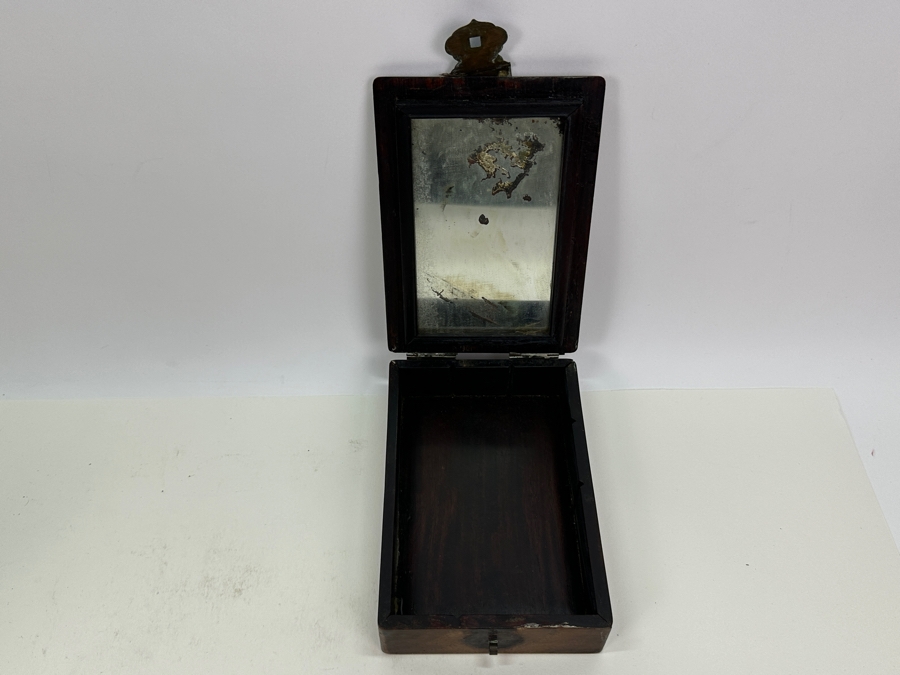 Antique Chinese Rosewood Mirror Jewelry Box With Applied Decorations 4.5W X 6.5D X 2H [Photo 8]