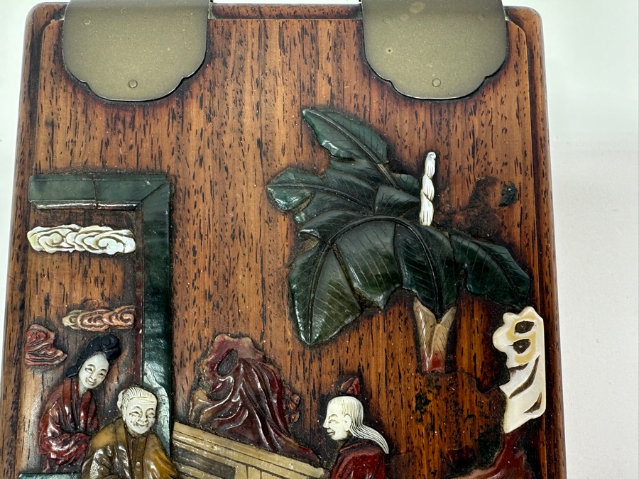 Antique Chinese Rosewood Mirror Jewelry Box With Applied Decorations 4.5W X 6.5D X 2H [Photo 5]