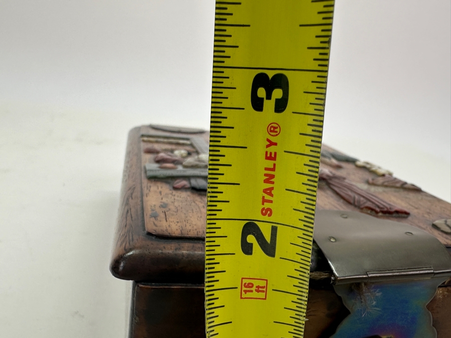 Antique Chinese Rosewood Mirror Jewelry Box With Applied Decorations 4.5W X 6.5D X 2H [Photo 12]