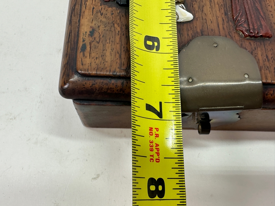 Antique Chinese Rosewood Mirror Jewelry Box With Applied Decorations 4.5W X 6.5D X 2H [Photo 11]