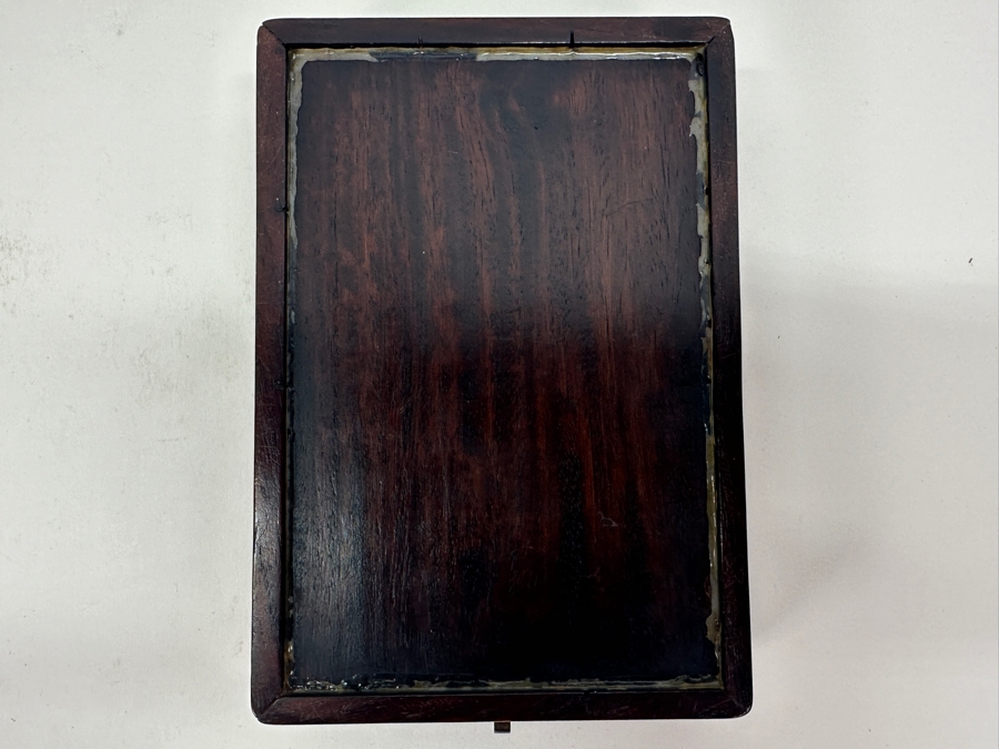 Antique Chinese Rosewood Mirror Jewelry Box With Applied Decorations 4.5W X 6.5D X 2H [Photo 7]