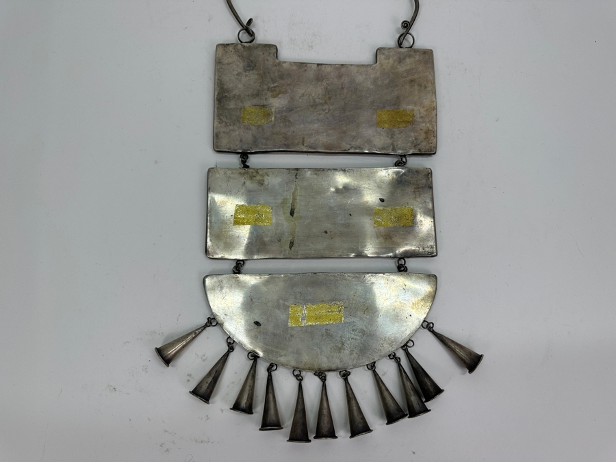 Chinese Hmong Embossed Silverplate Charm Necklace 8W X 19H [Photo 5]