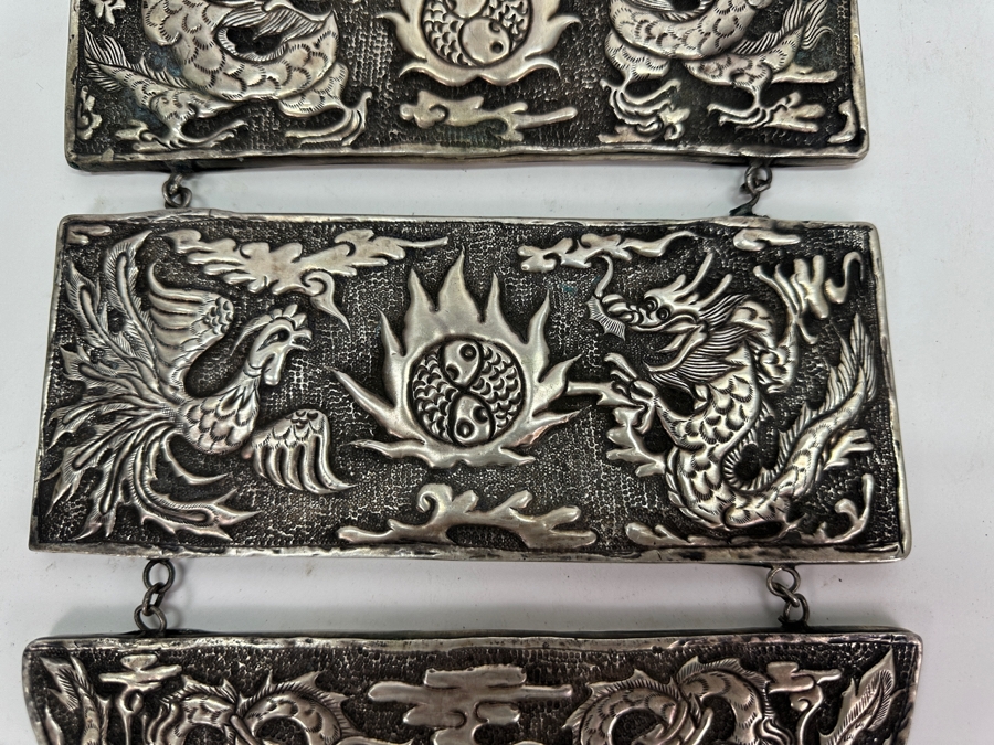 Chinese Hmong Embossed Silverplate Charm Necklace 8W X 19H [Photo 3]