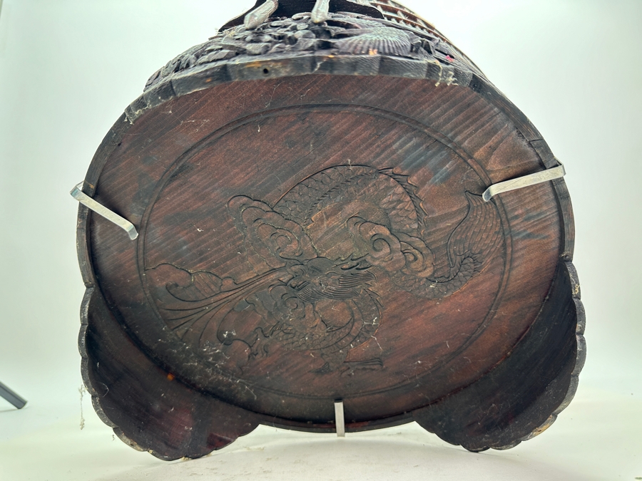 Large Signed Chinese Bamboo Birdcage With Waterpots & Decorations 14W X 30H - See Photos [Photo 4]