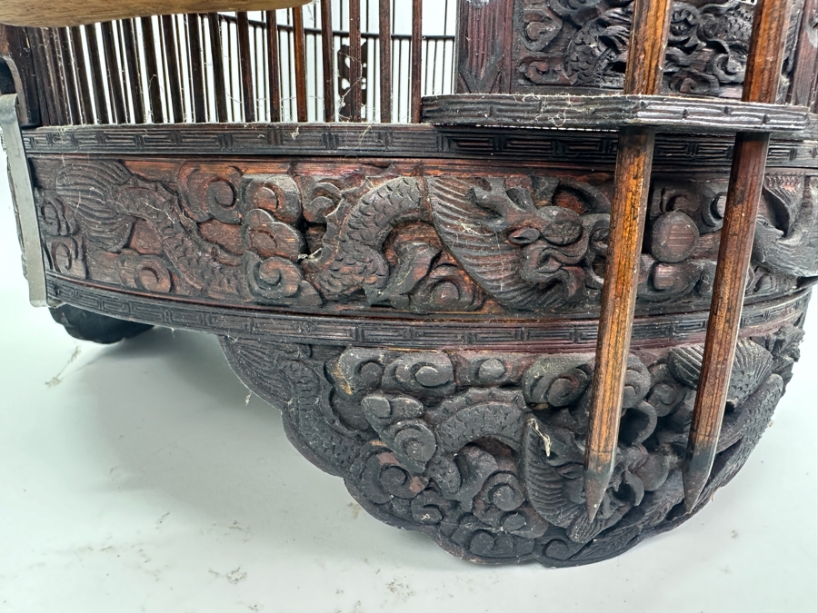 Large Signed Chinese Bamboo Birdcage With Waterpots & Decorations 14W X 30H - See Photos [Photo 30]