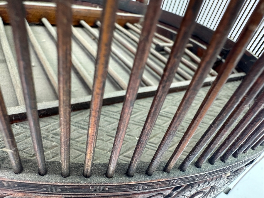 Large Signed Chinese Bamboo Birdcage With Waterpots & Decorations 14W X 30H - See Photos [Photo 26]