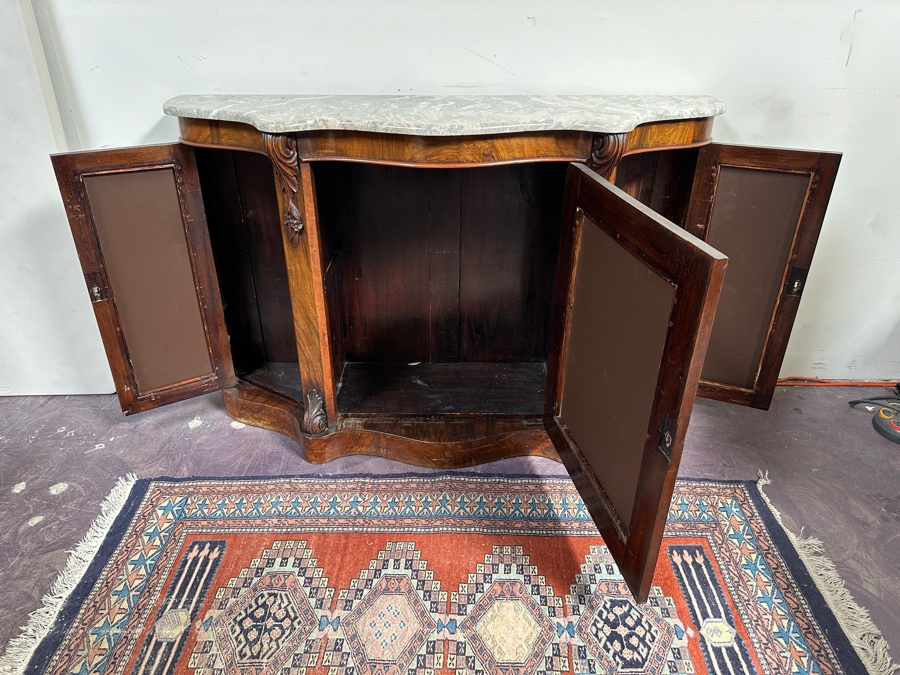 Stunning Antique Carved Wooden Marble Top Cabinet 55W X 17D X 36H [Photo 7]