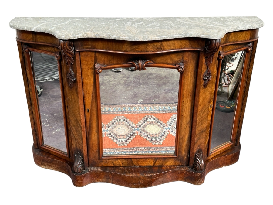 Stunning Antique Carved Wooden Marble Top Cabinet 55W X 17D X 36H [Photo 1]