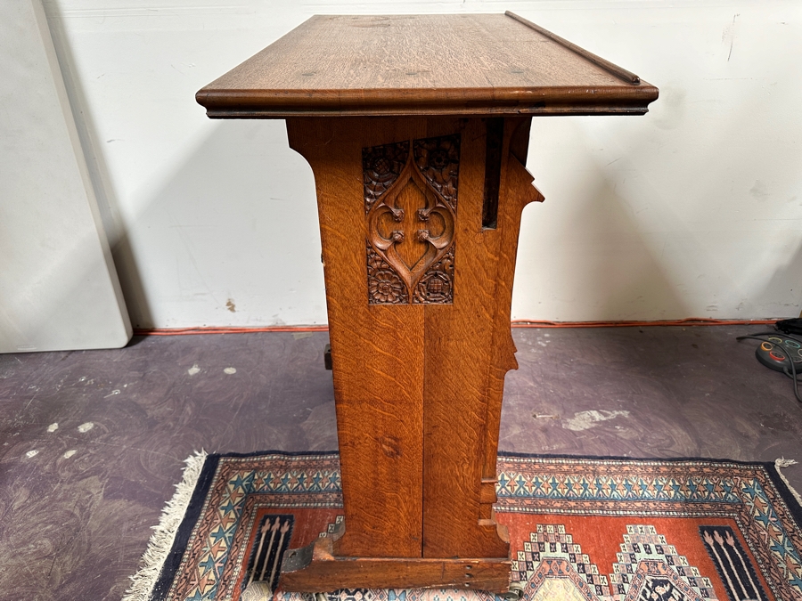 Antique Gothic Carved Oak Church Pulpit Lectern 39W X 21D X 44.75H [Photo 9]
