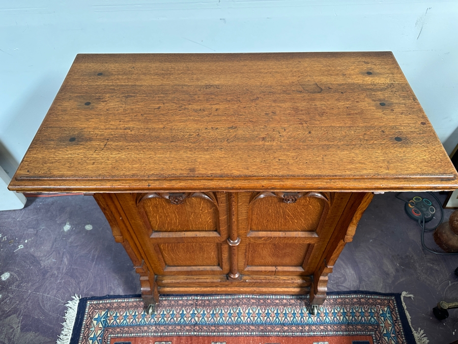 Antique Gothic Carved Oak Church Pulpit Lectern 39W X 21D X 44.75H [Photo 16]
