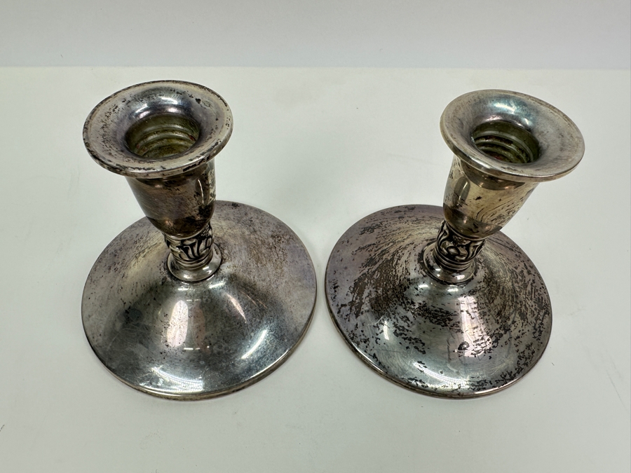 Pair Of Sterling Silver Weighted Royal Danish Candle Holders 4H [Photo 3]