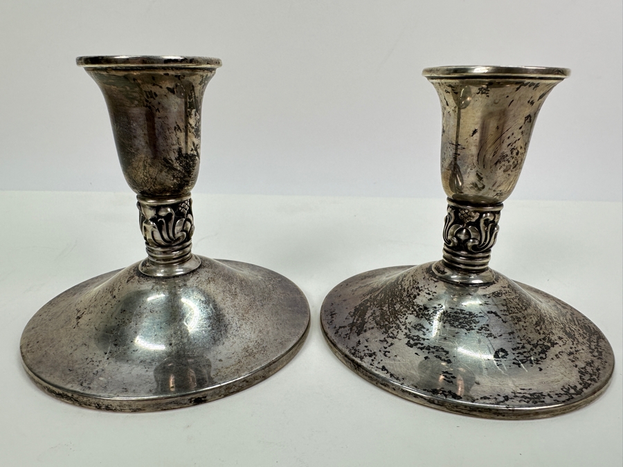 Pair Of Sterling Silver Weighted Royal Danish Candle Holders 4H [Photo 2]
