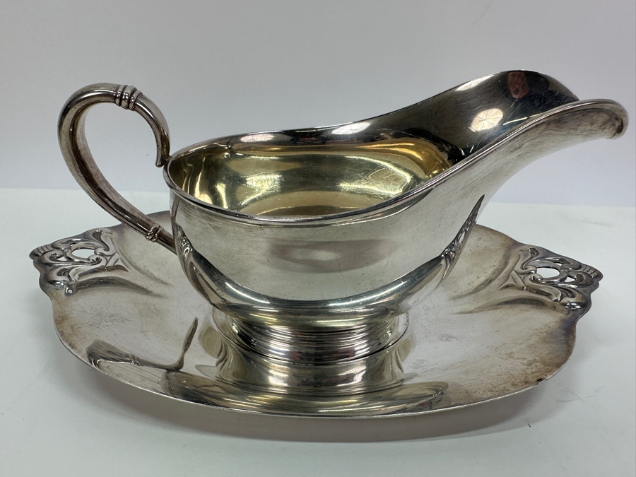 Royal Danish Sterling Silver Gravy Boat With Underplate 8.5W X 4H 543.7g [Photo 3]