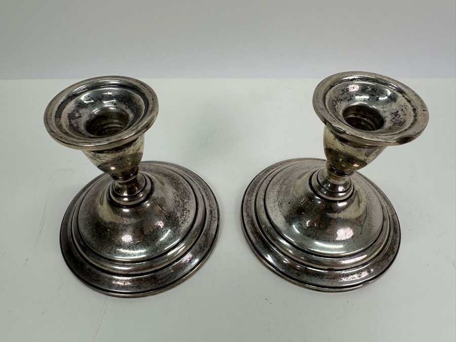 Pair Of Sterling Silver Weighted Rogers Candle Holders 4.5H [Photo 2]