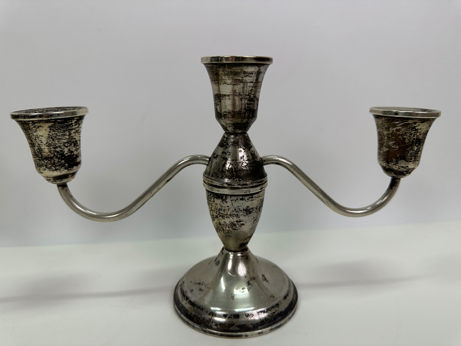 Pair Of Sterling Silver Weighted Candelabras 10W X 6H [Photo 3]