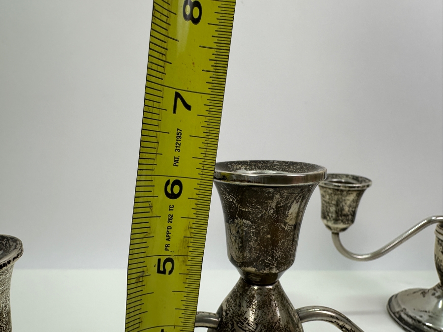 Pair Of Sterling Silver Weighted Candelabras 10W X 6H [Photo 5]