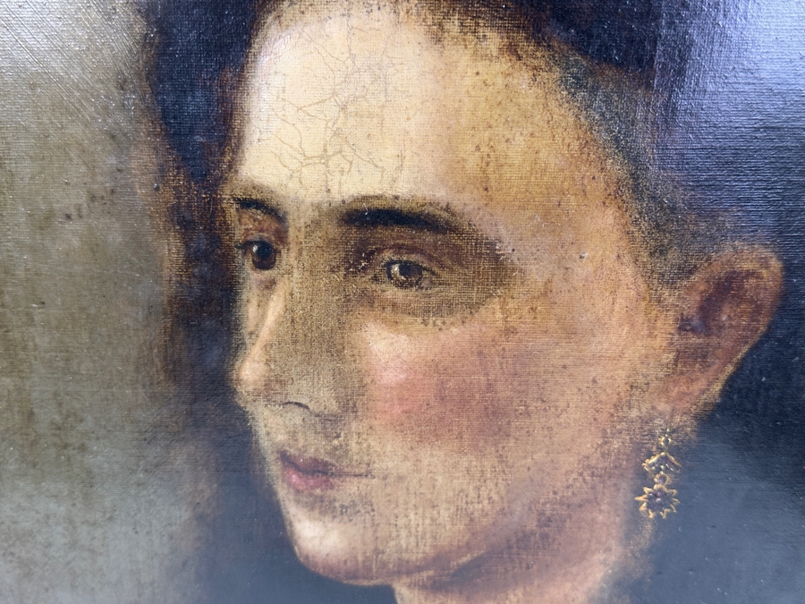 Antique Hand Painted Portrait Oil Painting On Canvas In Gilt Antique Frame 18.5 X 22 [Photo 2]