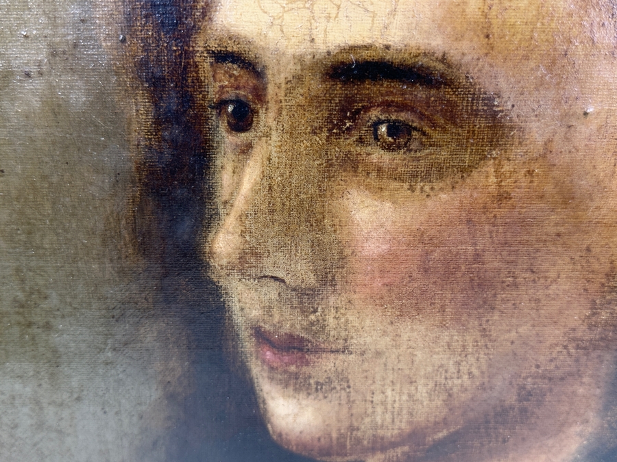 Antique Hand Painted Portrait Oil Painting On Canvas In Gilt Antique Frame 18.5 X 22 [Photo 3]