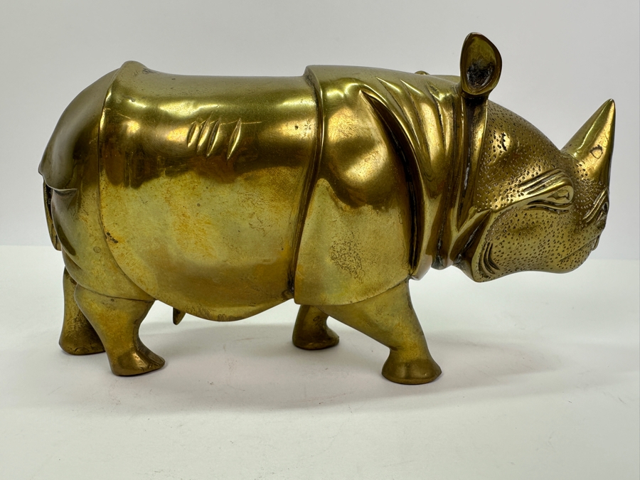 Vintage Heavy Brass Rhinoceros Figurine 9W X 3.5D X 5H [Photo 4]