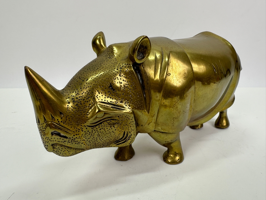 Vintage Heavy Brass Rhinoceros Figurine 9W X 3.5D X 5H [Photo 3]
