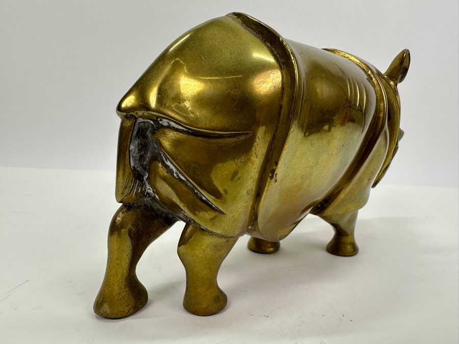 Vintage Heavy Brass Rhinoceros Figurine 9W X 3.5D X 5H [Photo 5]