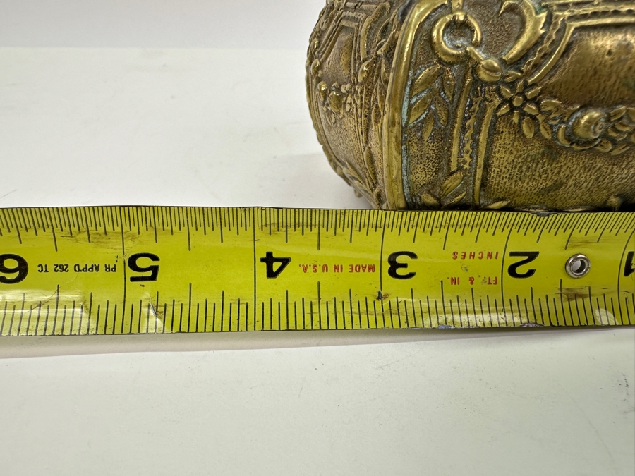 Antique Brass Box 'Land Of Ceuta - Golegio - Pedro Nunes' With Broken Hinge Hallmarked Underneath Box 5W X 3.25D X 3.5H  [Photo 15]