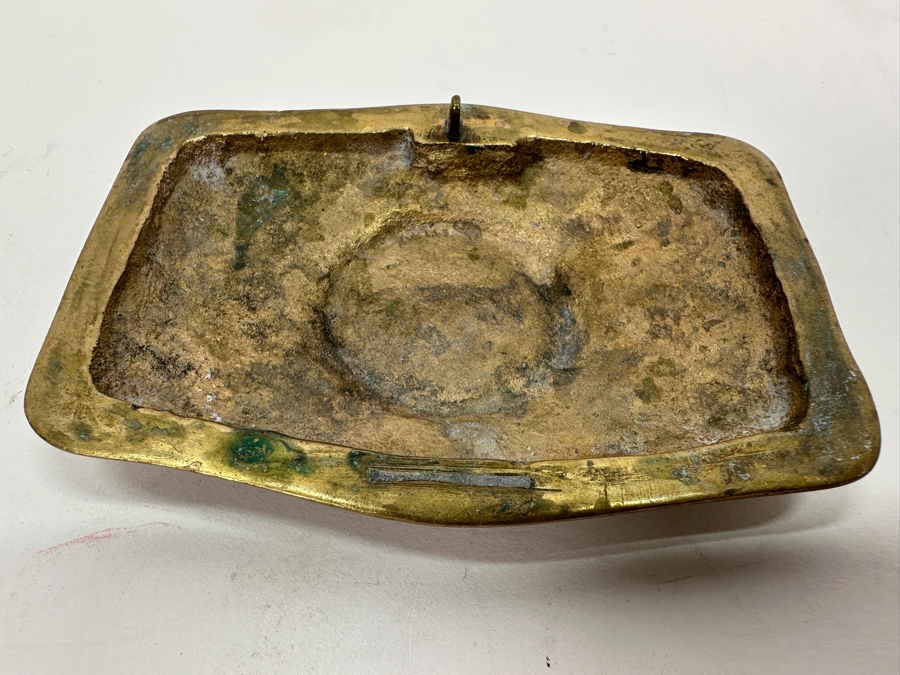 Antique Brass Box 'Land Of Ceuta - Golegio - Pedro Nunes' With Broken Hinge Hallmarked Underneath Box 5W X 3.25D X 3.5H  [Photo 11]