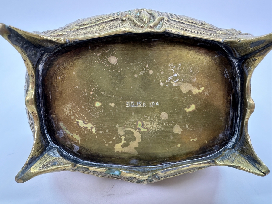 Antique Brass Box 'Land Of Ceuta - Golegio - Pedro Nunes' With Broken Hinge Hallmarked Underneath Box 5W X 3.25D X 3.5H  [Photo 2]