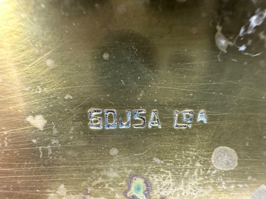 Antique Brass Box 'Land Of Ceuta - Golegio - Pedro Nunes' With Broken Hinge Hallmarked Underneath Box 5W X 3.25D X 3.5H  [Photo 12]