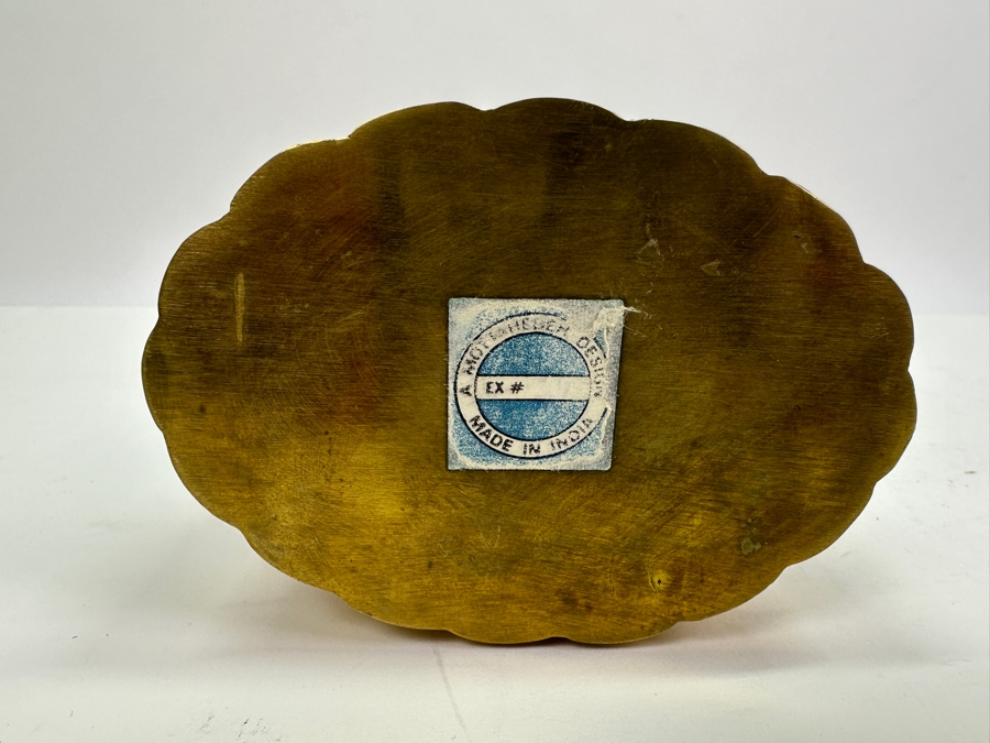 Vintage Hinged Brass Box With Footed Underplate By Mottahedeh Design Made In India 7W X 5H [Photo 6]
