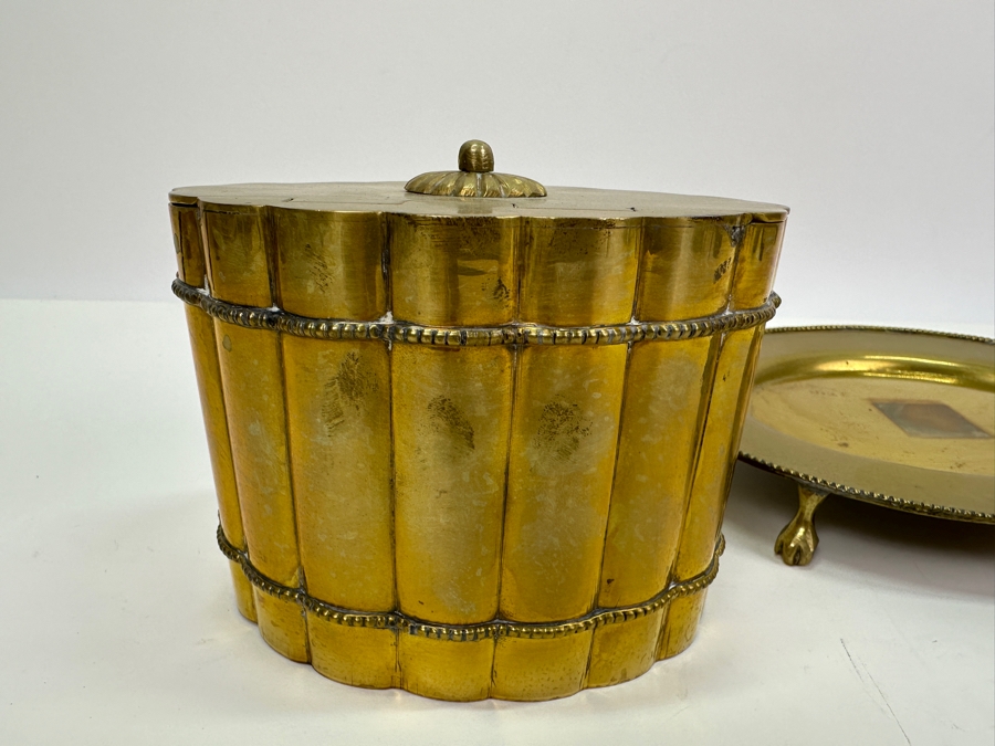 Vintage Hinged Brass Box With Footed Underplate By Mottahedeh Design Made In India 7W X 5H [Photo 5]