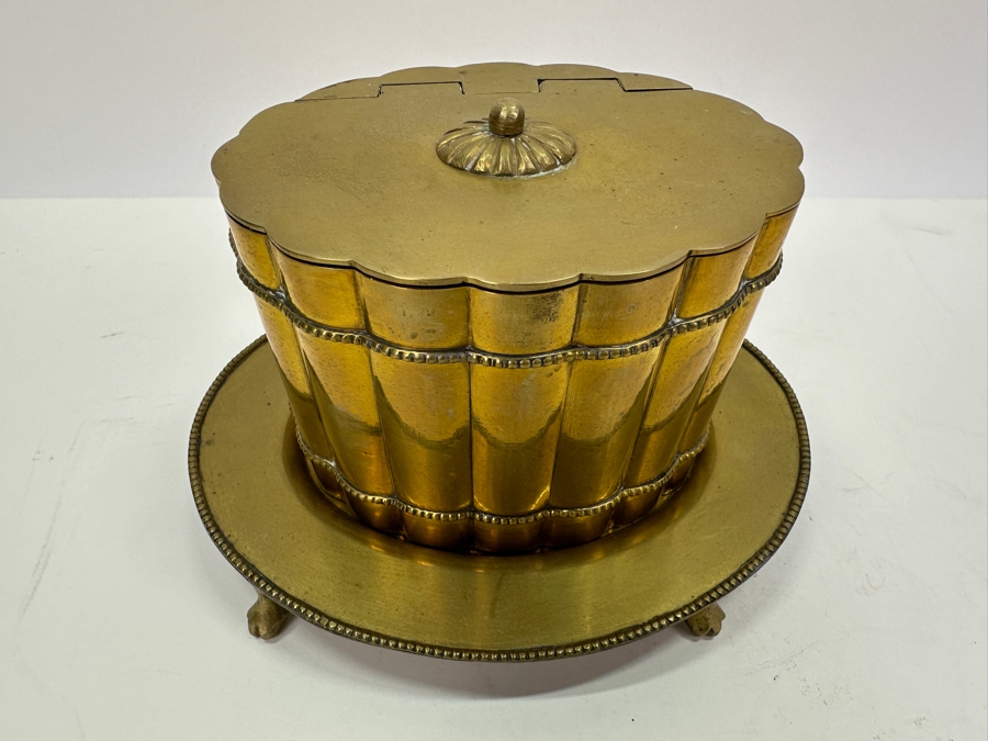 Vintage Hinged Brass Box With Footed Underplate By Mottahedeh Design Made In India 7W X 5H [Photo 2]