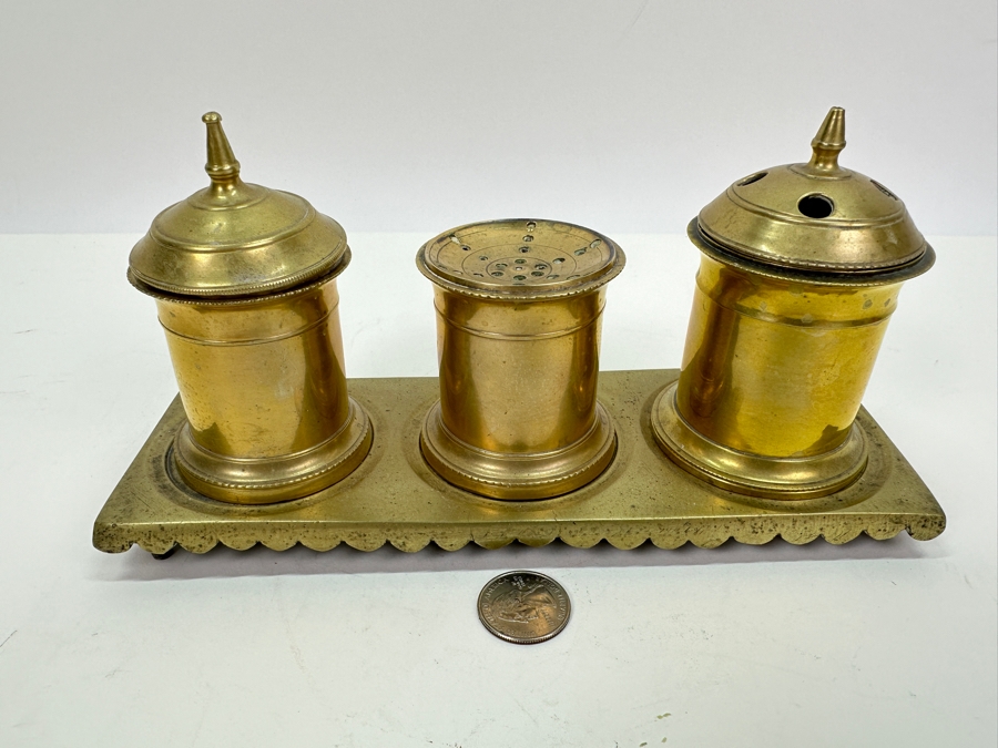 Antique Spanish Brass Desk Set 9W X 3D X 4.5H [Photo 2]