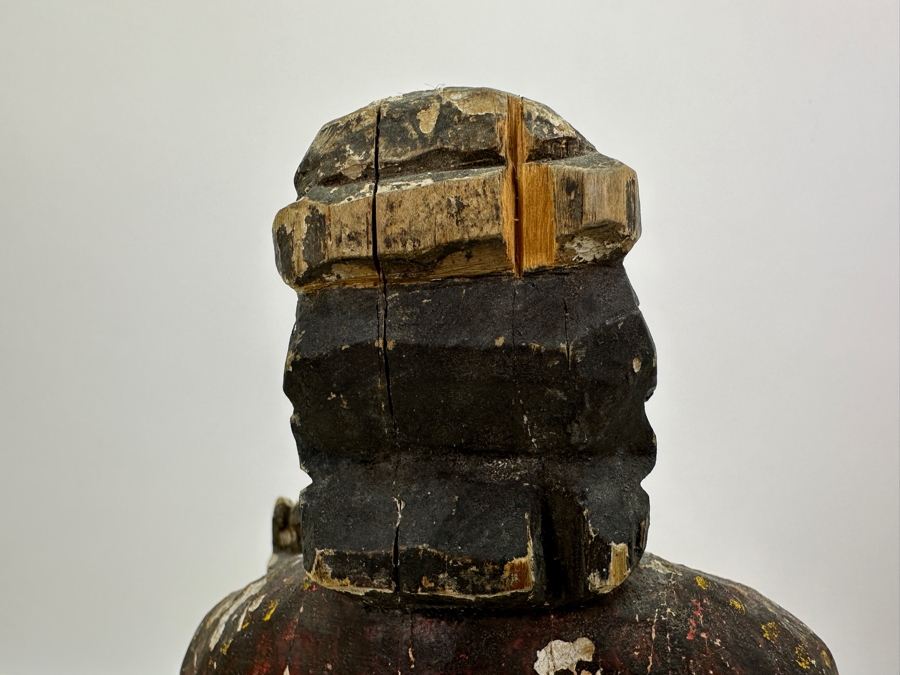 Pair Of Antique Polychrome Carved Wooden Santos Figurines 13H & 14H [Photo 11]