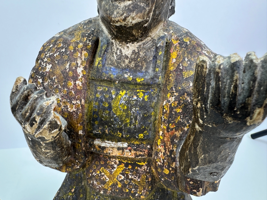 Pair Of Antique Polychrome Carved Wooden Santos Figurines 13H & 14H [Photo 3]