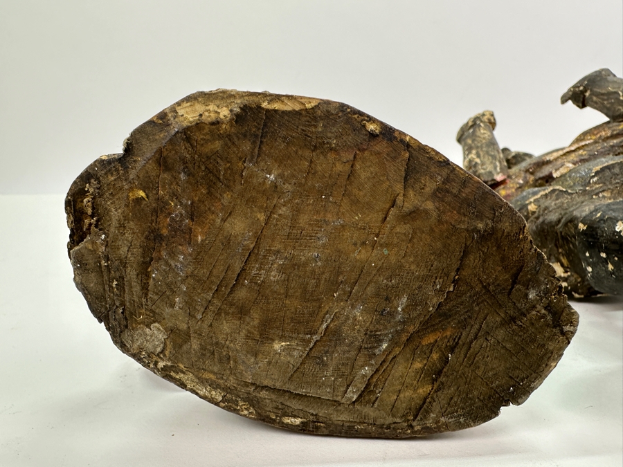 Pair Of Antique Polychrome Carved Wooden Santos Figurines 13H & 14H [Photo 16]