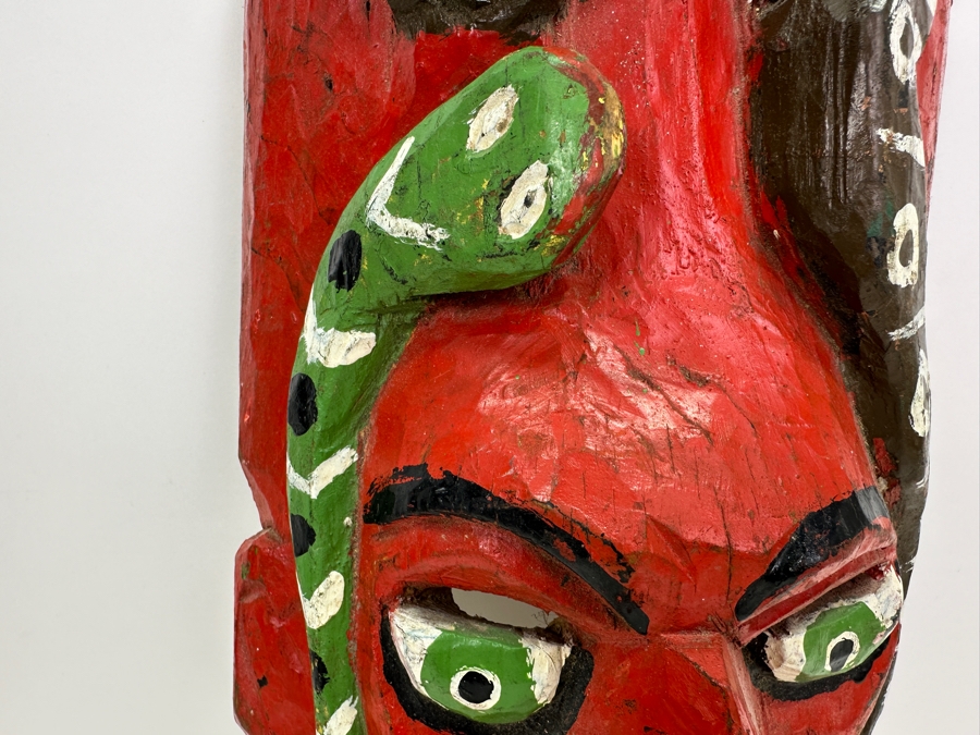 Vintage Mexican Folk Art Carved Wooden Polychrome Mask 9W X 16H [Photo 3]