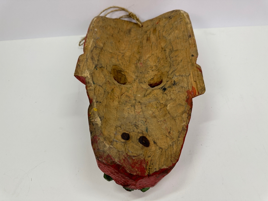 Vintage Mexican Folk Art Carved Wooden Polychrome Mask 9W X 16H [Photo 8]