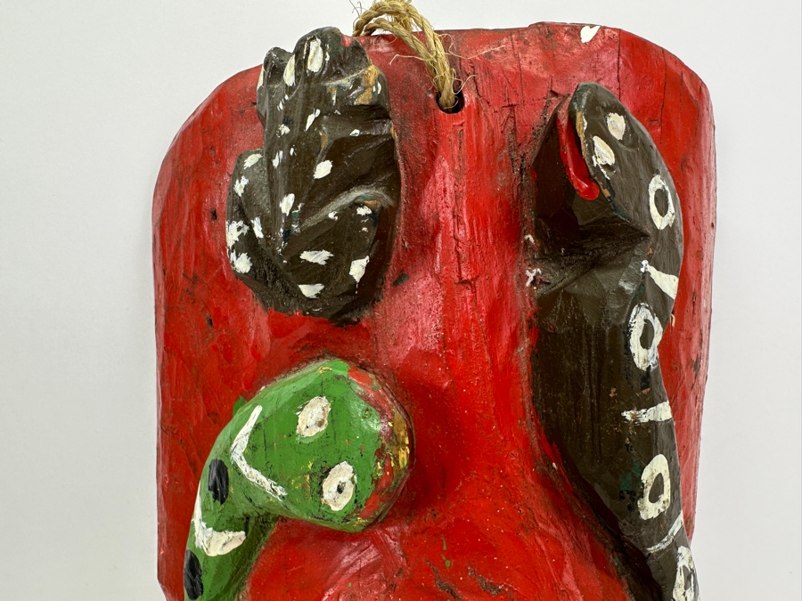 Vintage Mexican Folk Art Carved Wooden Polychrome Mask 9W X 16H [Photo 2]