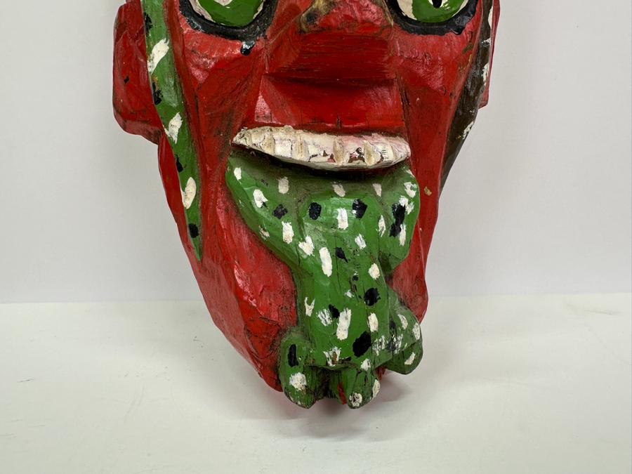 Vintage Mexican Folk Art Carved Wooden Polychrome Mask 9W X 16H [Photo 5]