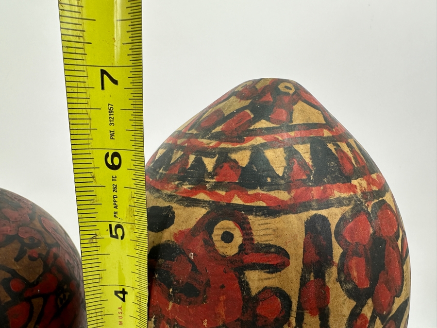 Pair Of Vintage Hand Painted Folk Art Gourds With Stands 6.5H & 7H [Photo 13]