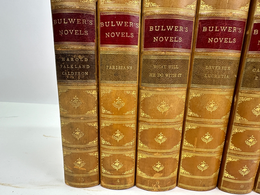 Set Of Thirteen Antique Leatherbound Hardcover Bulwer's Novels Books 1843 [Photo 3]