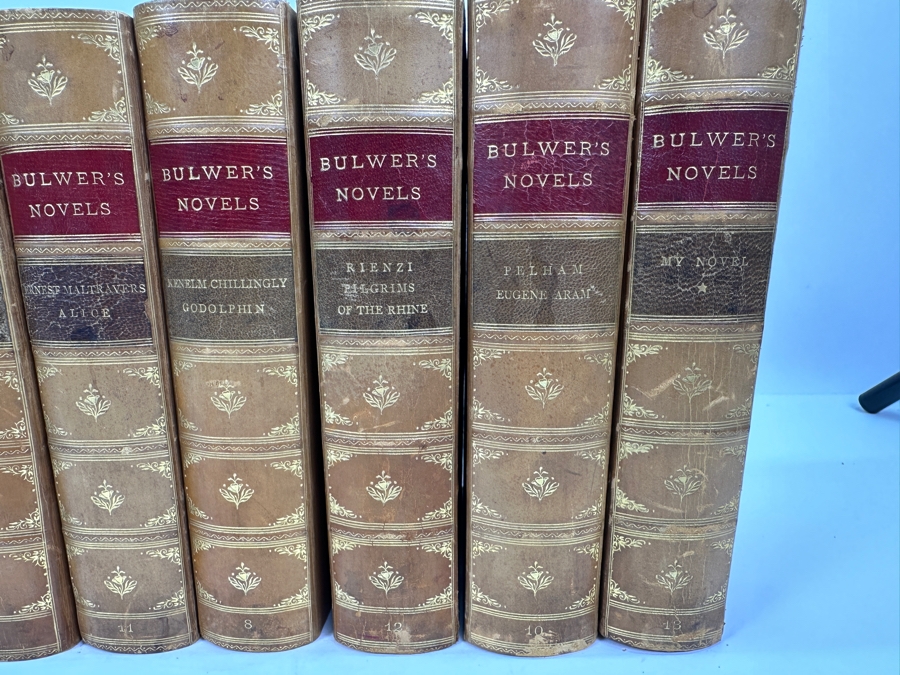 Set Of Thirteen Antique Leatherbound Hardcover Bulwer's Novels Books 1843 [Photo 6]