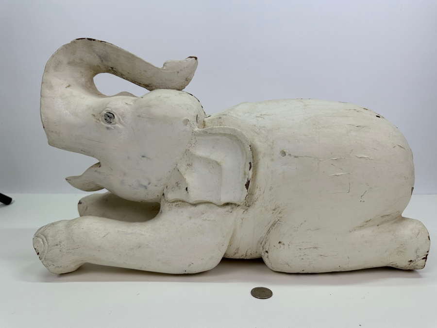 Vintage Carved Wooden Elephant Sculpture Painted White 19W X 8D X 11.5H [Photo 8]