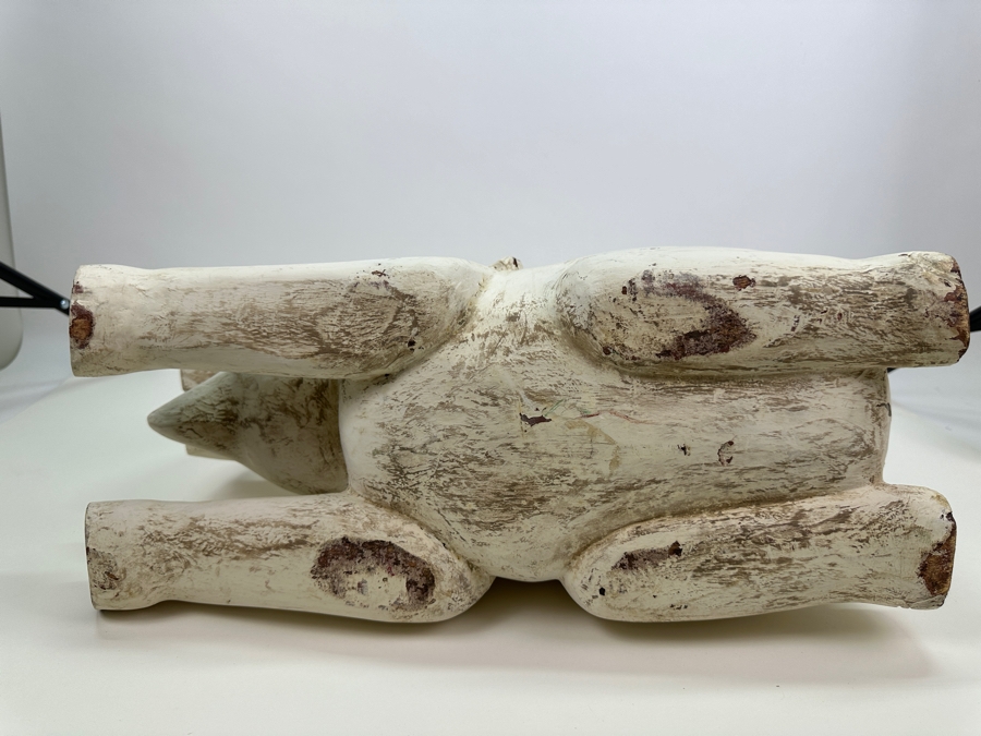 Vintage Carved Wooden Elephant Sculpture Painted White 19W X 8D X 11.5H [Photo 9]