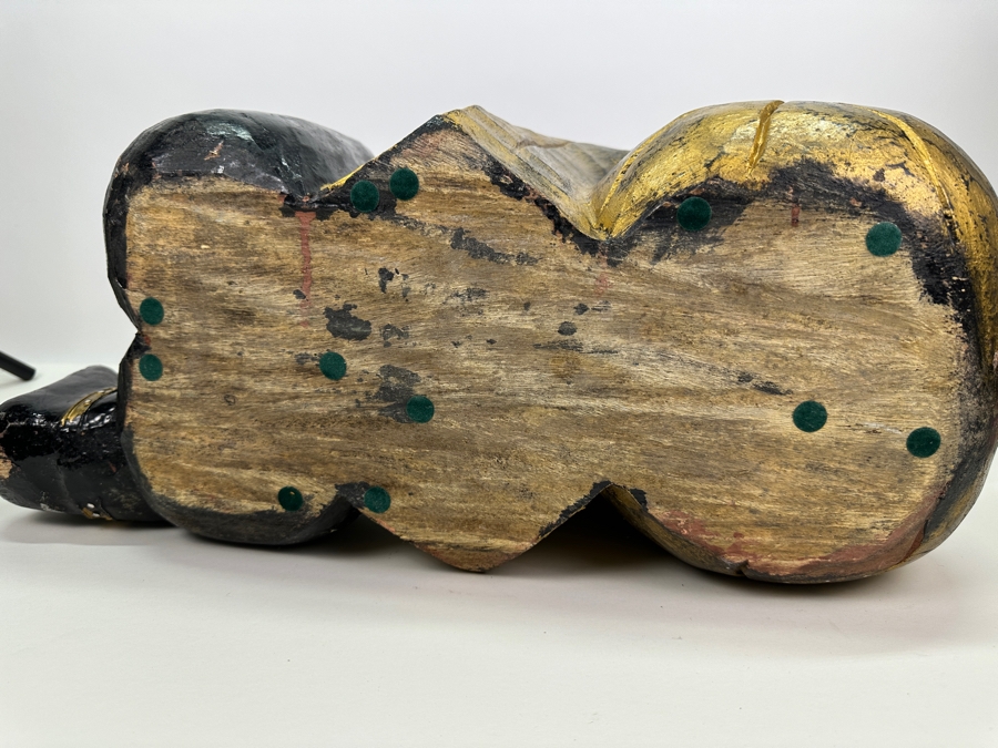 Vintage Carved Wooden Black & Gold Lying Buddha Sculpture 22W X 10D X 15H [Photo 13]