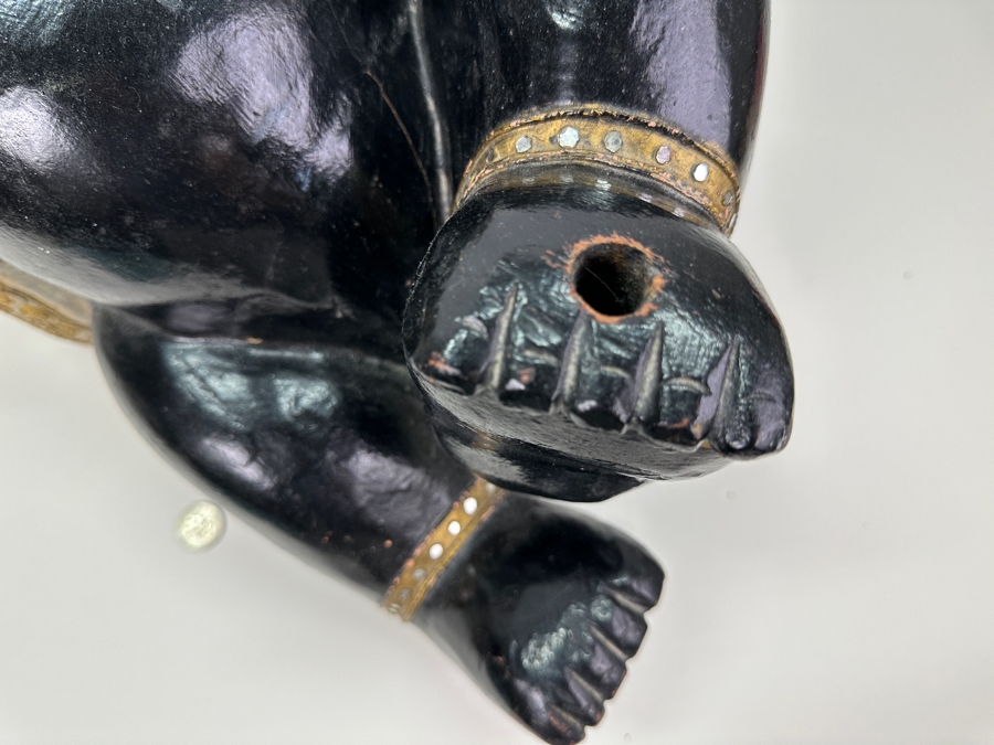 Vintage Carved Wooden Black & Gold Lying Buddha Sculpture 22W X 10D X 15H [Photo 10]