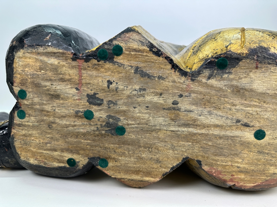 Vintage Carved Wooden Black & Gold Lying Buddha Sculpture 22W X 10D X 15H [Photo 14]