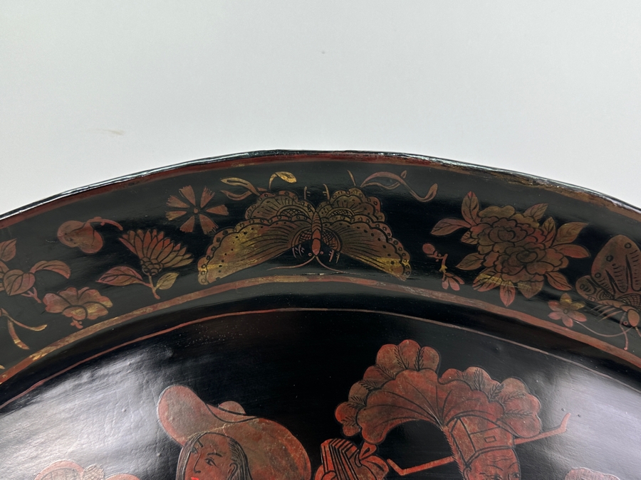 Vintage English Chinoiserie Lacquer Hand Painted Oval Tray 30.5W X 20D X 3H [Photo 12]